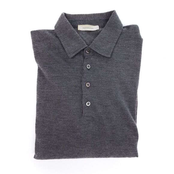 ERMENEGILDO ZEGNA Wool Cashmere Polo Sweater Old Money Quiet Luxury Minimal Gray - Picture 1 of 8